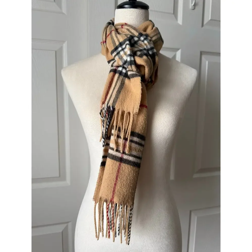 V. Fraas Cashmink Tan Red Black Plaid Scarf | Made in Germany